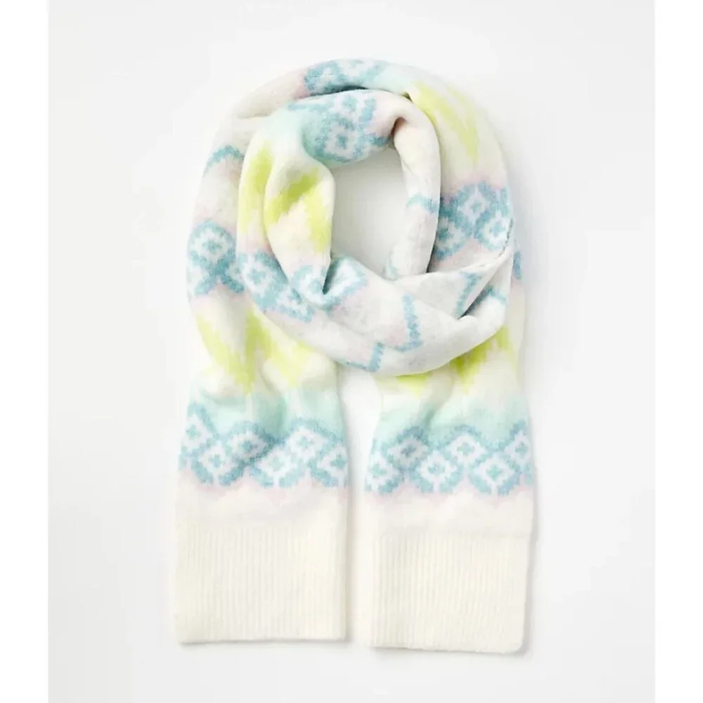 Ann Taylor LOFT Fair Isle Winter Scarf‎ Pastel Multicolor Rectangle 12 x 74 NEW